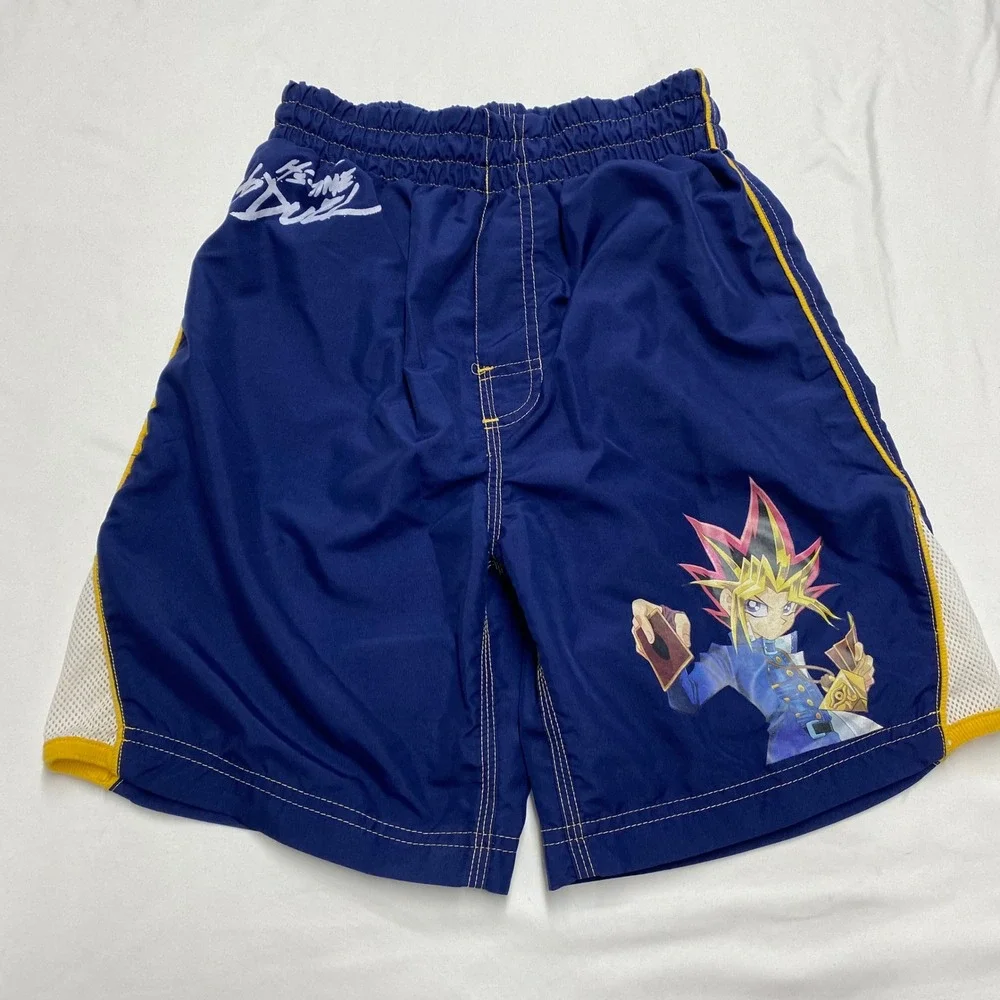 Vintage Yu-Gi-Oh Yami Yugi Swim Trunks Navy Blue Anime Board Shorts Size 8 90's